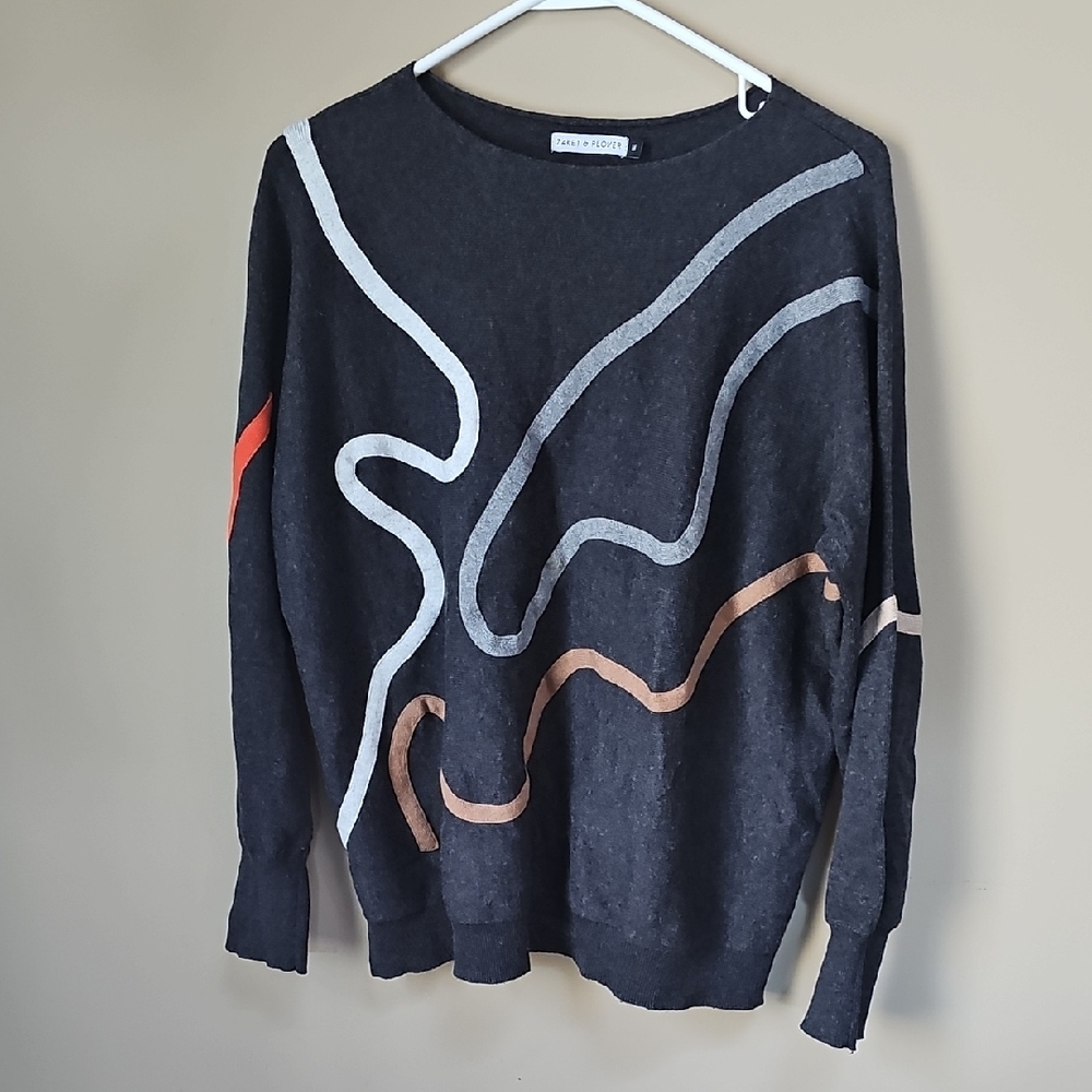 Zaket & Plover Black Sweater with Abstract Multicolor Design